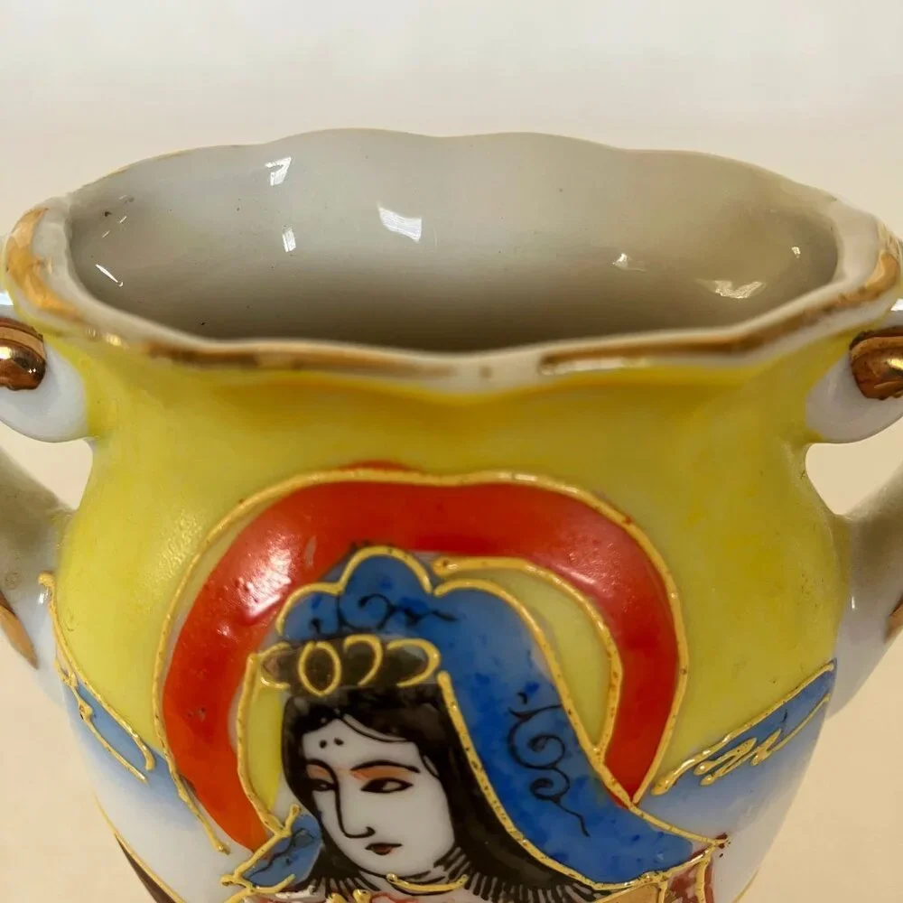 Vintage Occupied Japan Vase Painted Japanese Woman Miniature Pottery Porcelain